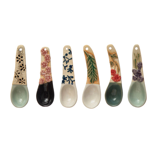 Unique floral hand painted spoons with handle.