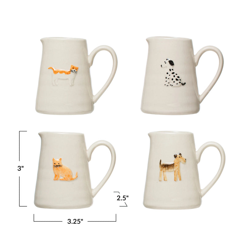 Measurements of the stoneware hand painted dog & cat creamers.