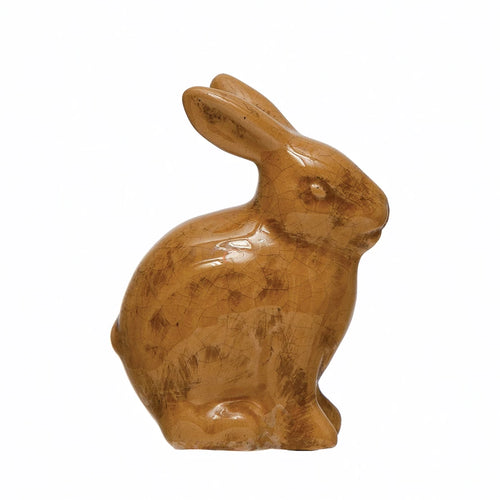 Stoneware rabbit in a crackled butterscotch glaze.