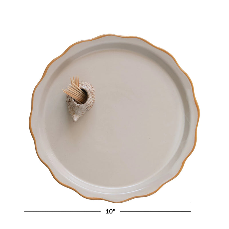 Measurements of our stoneware plate with hedgehog toothpick holder.