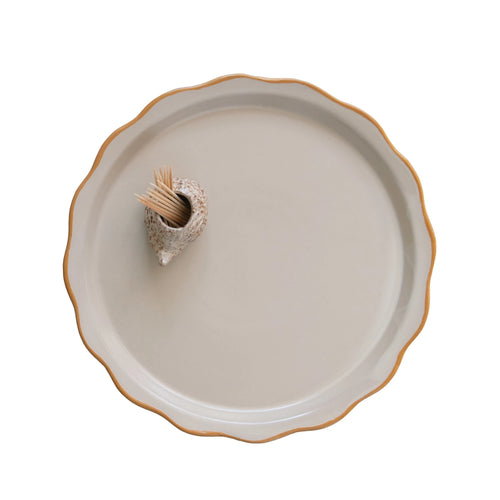 Stoneware plate with hedgehog toothpick holder. Perfect for charcuterie.