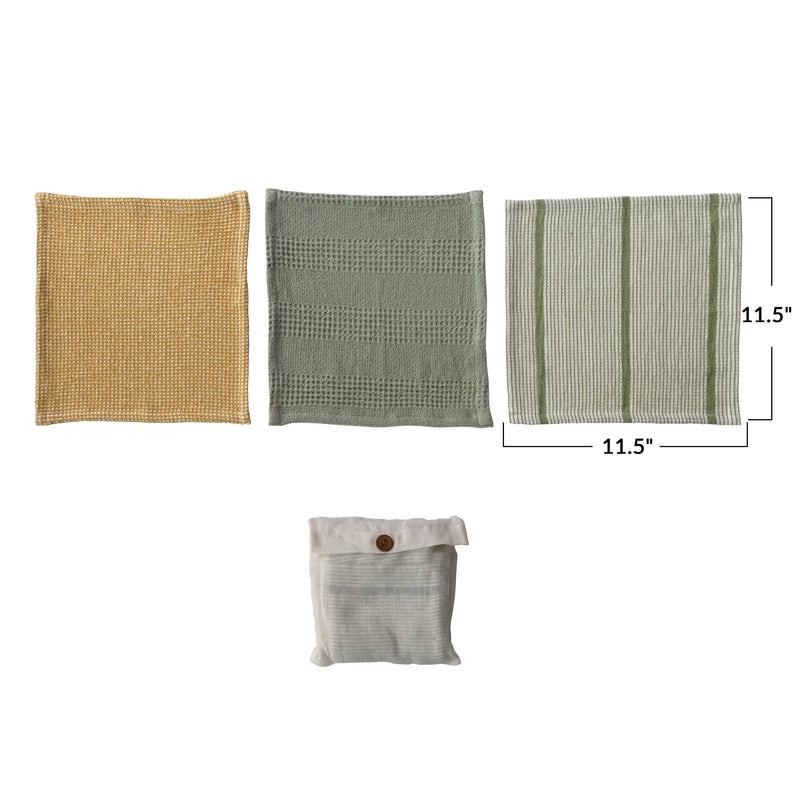 Measurements of the cotton waffle weave dish cloths, set of three. 