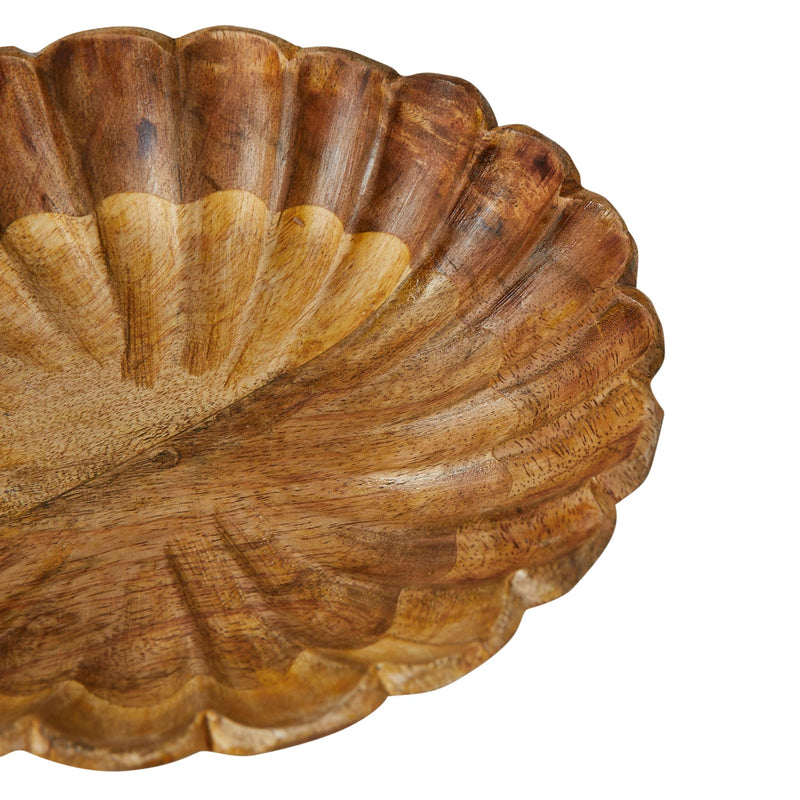 Top view of the mango wood scallopped bowl to show the true detail of the mango wood.