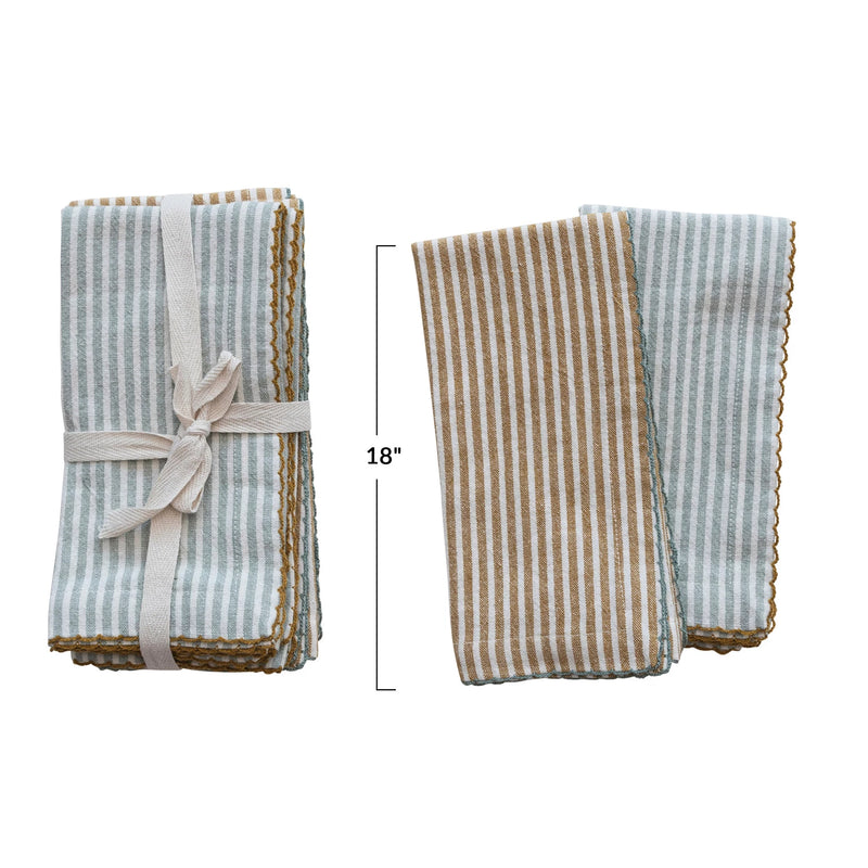 Measurements of the cotton napkins with stripes and scalloped edges.