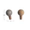 Marble and cork bottle stoppers measure 3 inches high and 2 inches wide. 