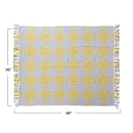 Measurements of the yellow plaid hand woven cotton throw blanket with fringe.