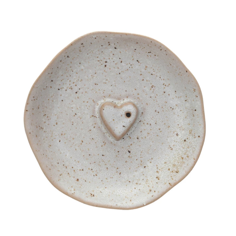 Stoneware incense holder with embossed heart