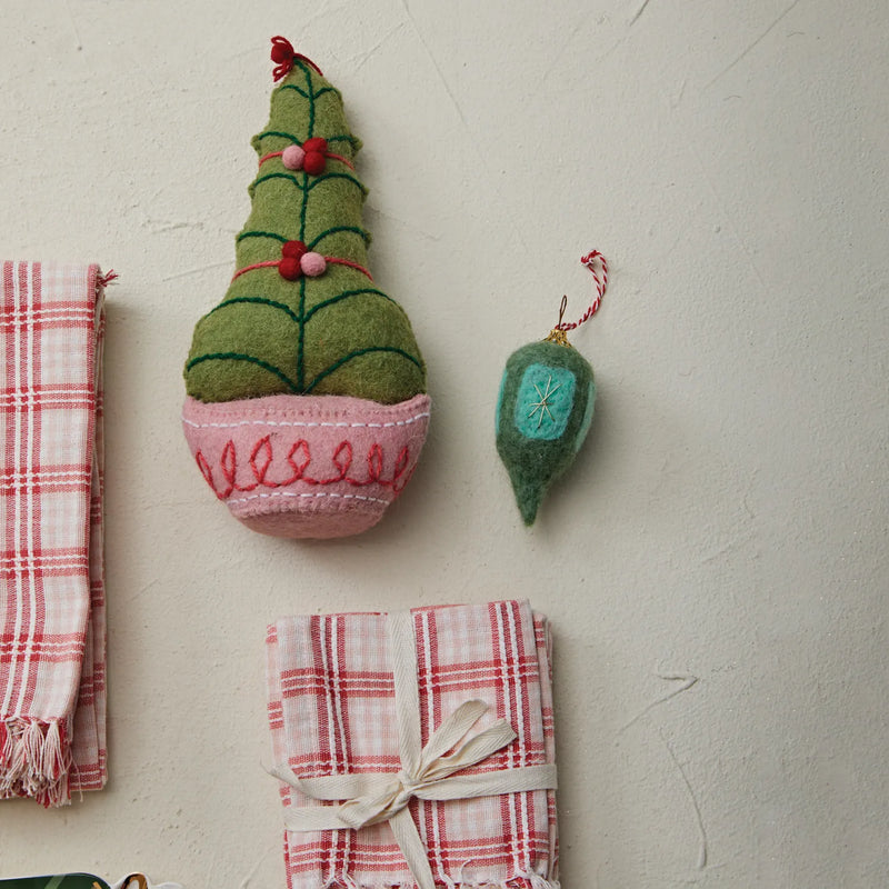 Handmade Wool Felt Tree with Embroidery & Pom Poms