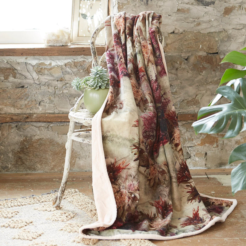 Luxurious Velvet Throw/Blanket - Fuchsia Floret