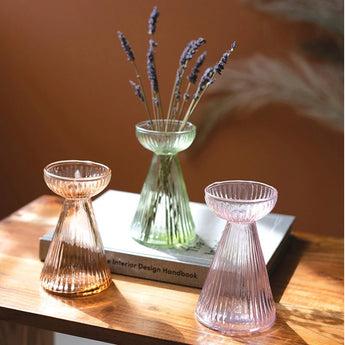 Glass Vase and Taper Holders styled with lavender.