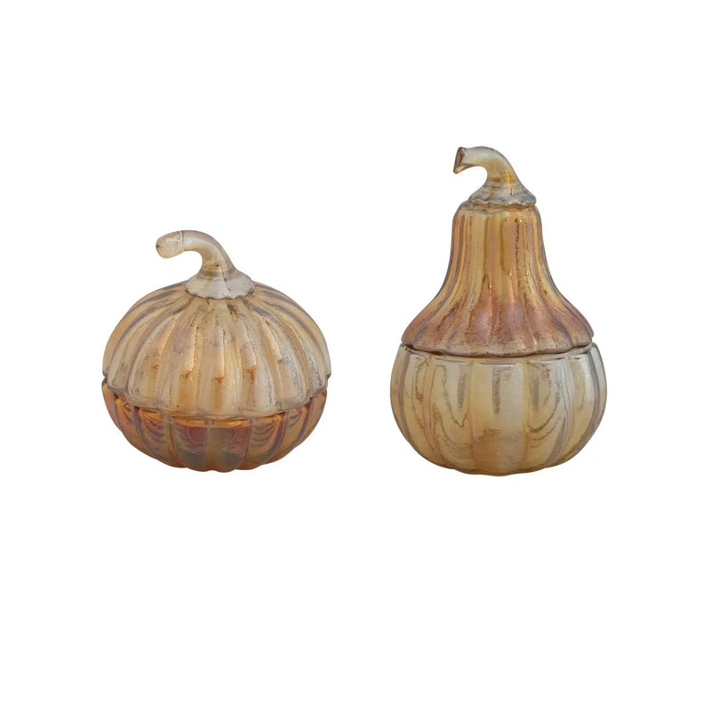 Glass pumpkin and squash jars by Creative Coop. 
