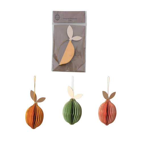 Paper Honeycomb Lemon Shaped Ornament in 3 colors and individually packaged. 