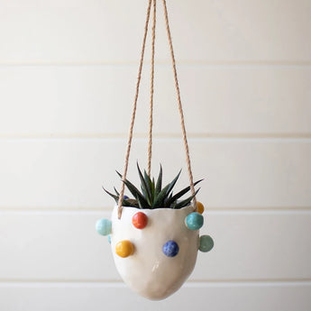 Hanging Ceramic Planter with Colorful Bubbles