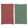 Woven Cotton Printed Tea Towels with Herringbone Pattern in red, green and cream. 