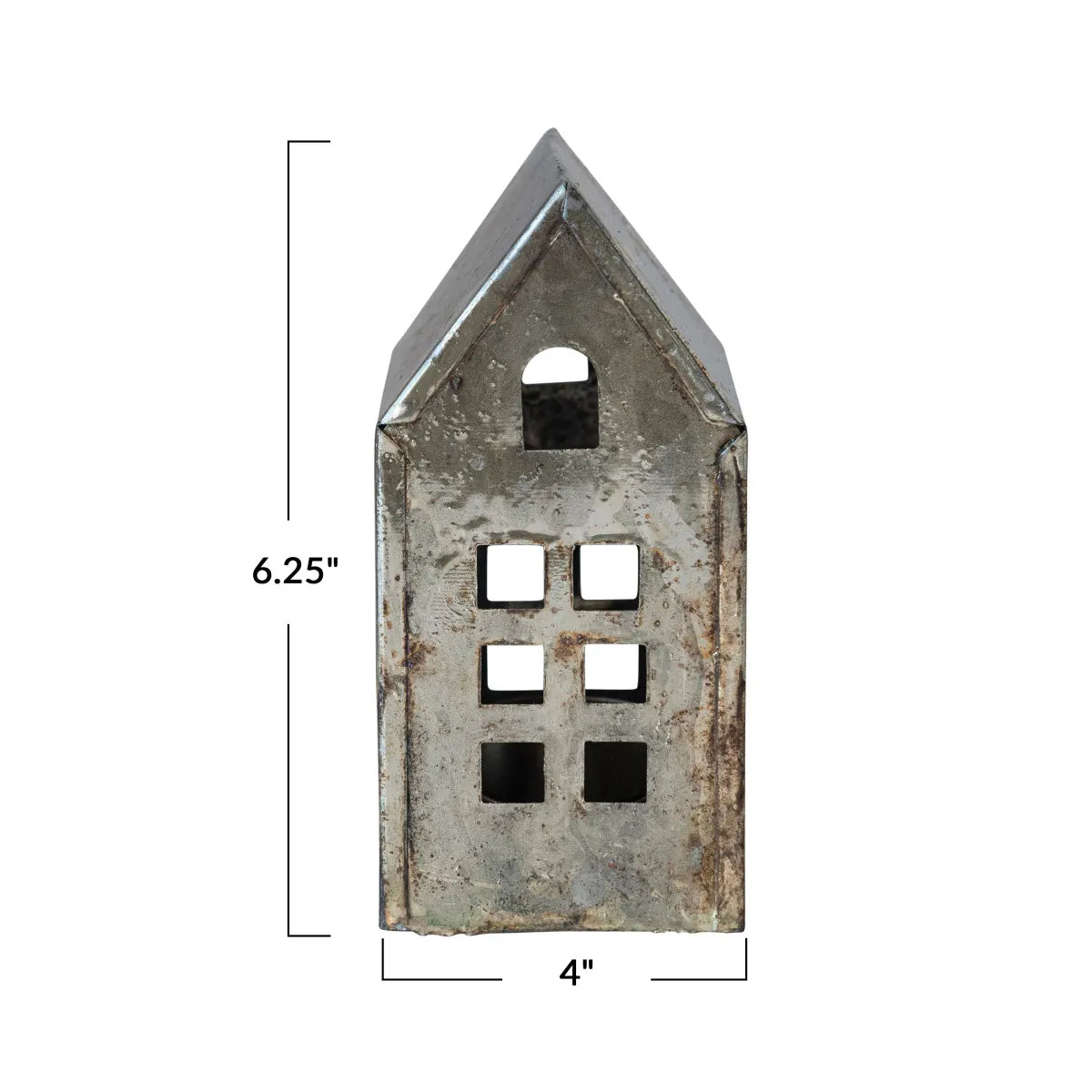 Large pewter miniture house measures 4-inches wide by 6-inches high. 