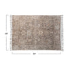 Measurements of the cotton chenille distressed print rug with fringe. 