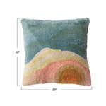 Measurements of the square cotton blend tufted pillow with abstract design. 
