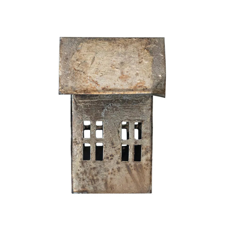Sideview of the medium antique pewter house with windows. 
