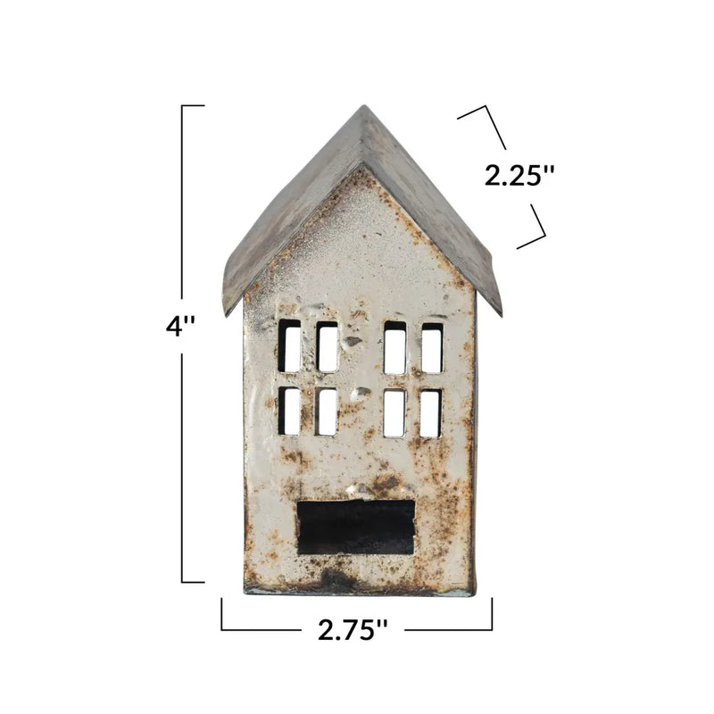 Medium size antique pewter metal decorative house. 