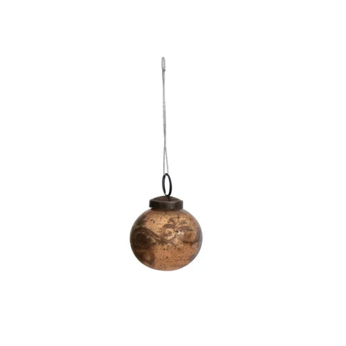 Vintage inspired mercury glass ball ornament with oxidized finish. 