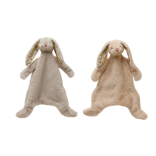 Plush bunny snuggle toys in the colors white and cream