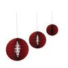 Red paper ornaments with gold edge details. 