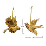 Measurements of the resin dove ornament with golden finish. 