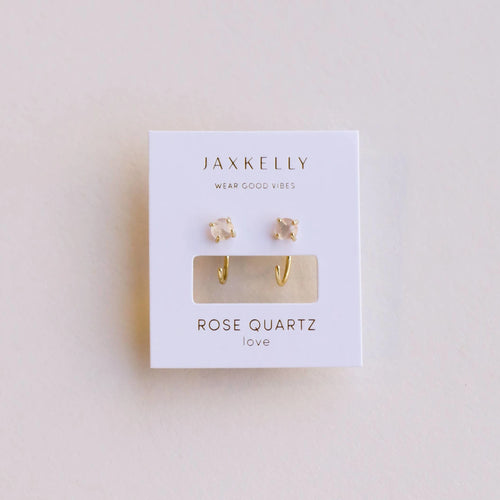 JaxKelly rose quartz huggies earrings. 
