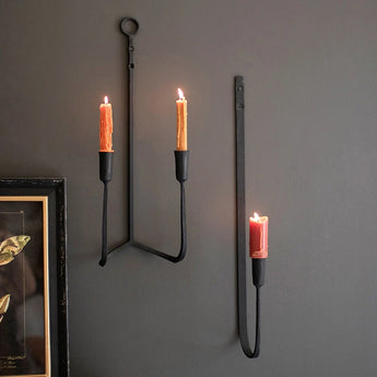 Forged Iron Single Taper Wall Sconce pictured with a similar double wall sconce.