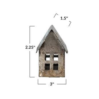 Small antique pewter house measuring 3-inches wide by 2-inches high. 