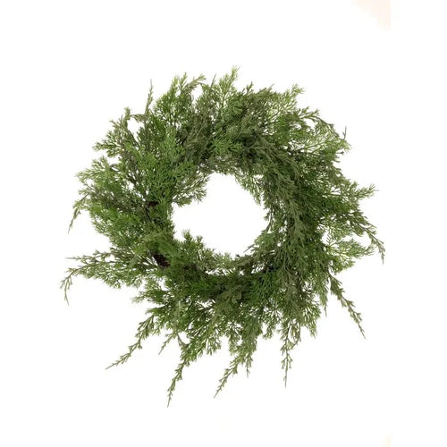 24" Faux Cedar Wreath realistic as it's weepy and soft to touch.