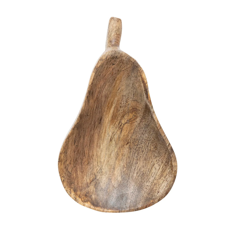 Solid mango wood pear shaped bowl.