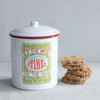 Vintage styled enameled container with delicious chocolate chip cookies. 
