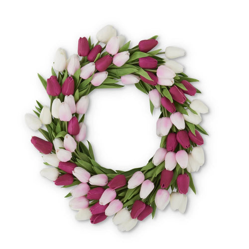 Real touch miniature tulips made into a beautiful 22 inch wreath for spring. 