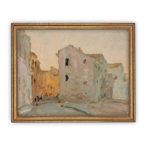 Vintage artwork of the streets of Buenos Aries, Argentina in an antique gold frame. 