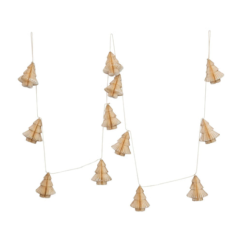 Handmade paper honeycomb garland in cream and gold.