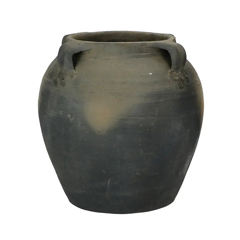 Chinese water pot with 4 handles in a matte black finish. 