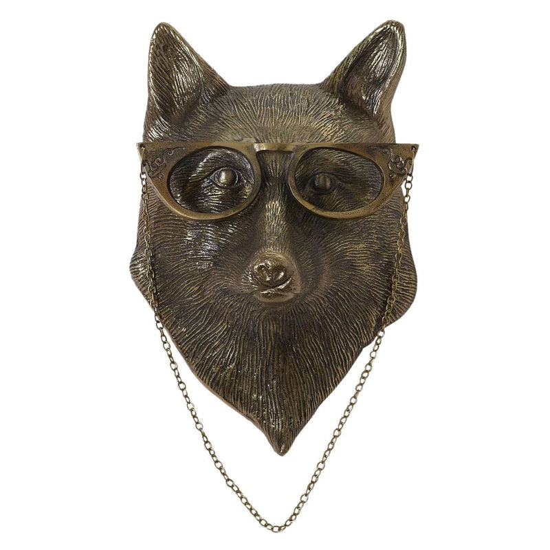 Fox Brass Wall Mount. Fox wearing glasses. 