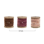 3 spools of velvet ribbon measure a total of 10 yards together. 