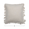 20" Square Cotton Slub Pillow with Crochet & Fringe - Cream