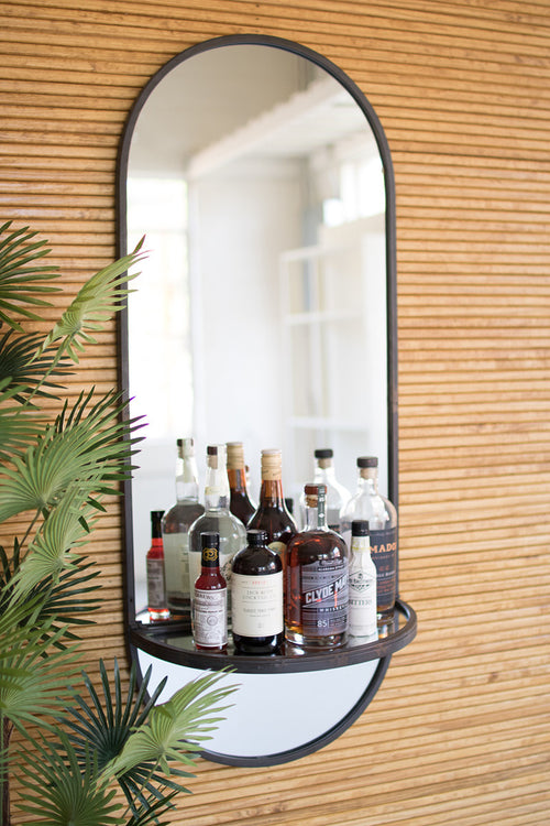 Oval Wall Mirror with Folding Shelf