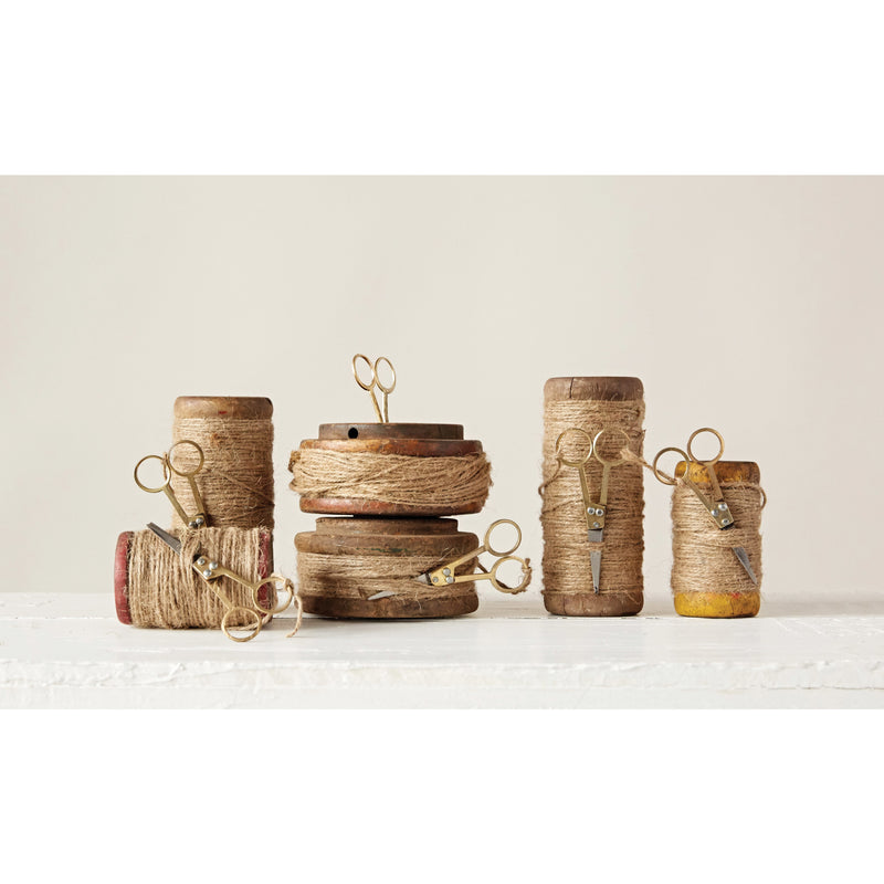 Wooden Spools with Jute and Scissors