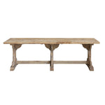 Reclaimed and distressed solid wood dining table with detailed legs. 