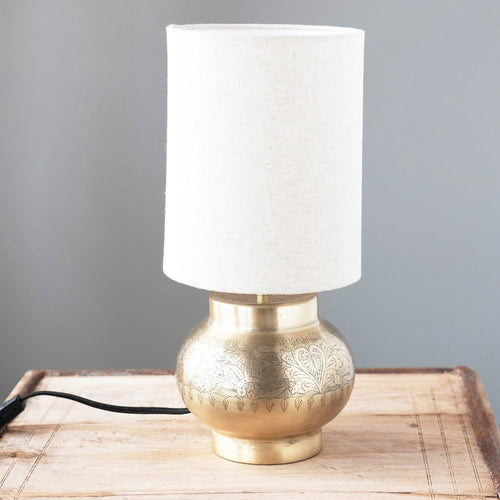 Lamp with Engraved Pattern and Linen Shade