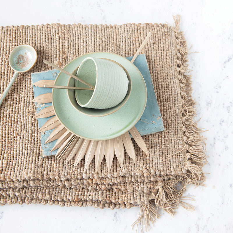 Woven Cotton and Jute Placemat with Tassels