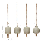 Stoneware Bell with Wood Beads - Cream