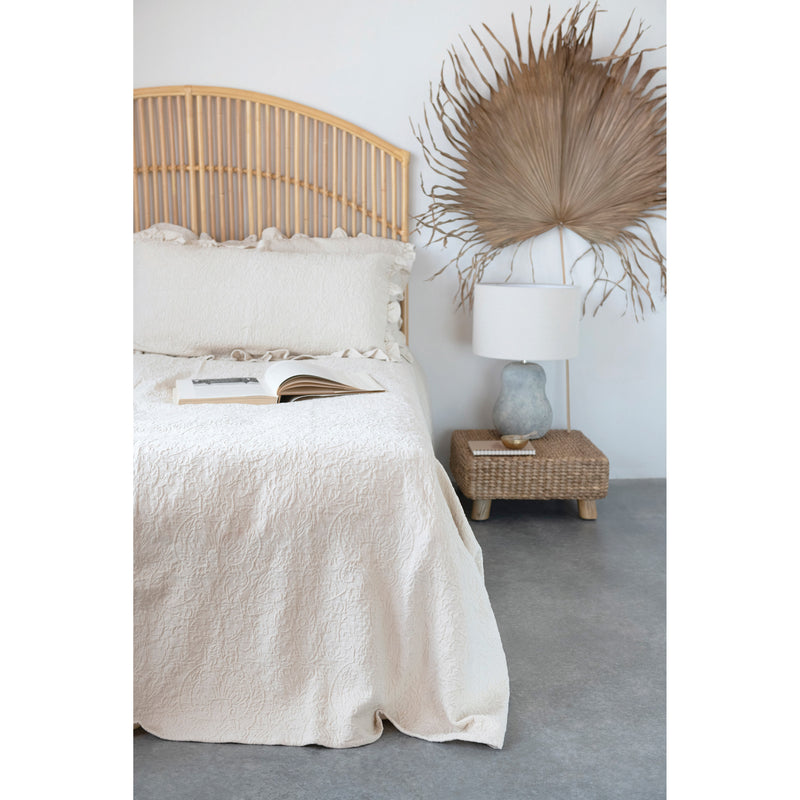 Woven Cotton Jacquard Queen Bed Cover with 2 Ruffled Standard Shams