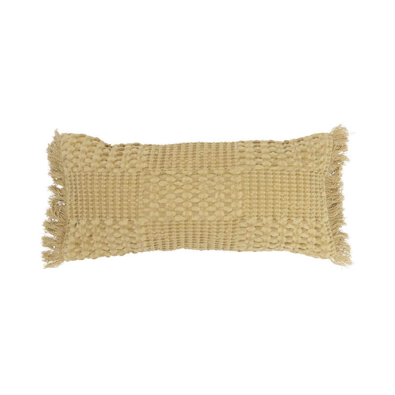 Woven Cotton Lumbar Pillow with Fringe - Toffee