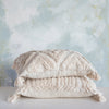 Woven Cotton Lumbar Pillow with Tufted Design & Tassels - Cream