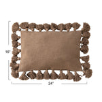 Woven Cotton Slub Lumbar Pillow with Tassels - Brown